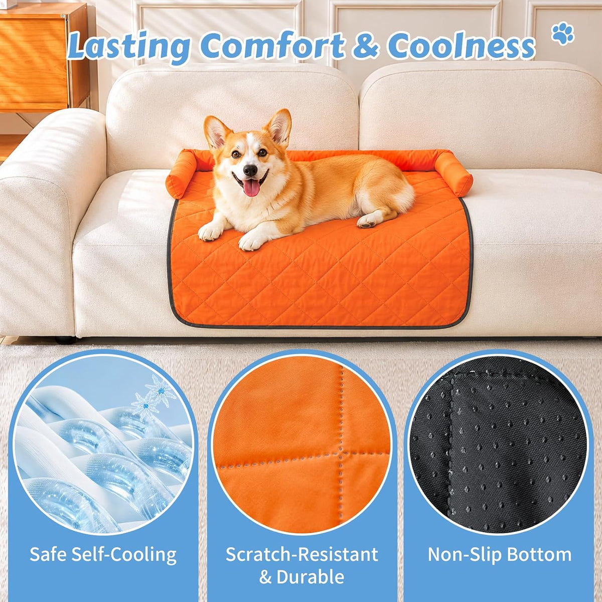 Cooling Dog Bed Mats with Neck & Head Support, 35.43 x31.5 inch Orange