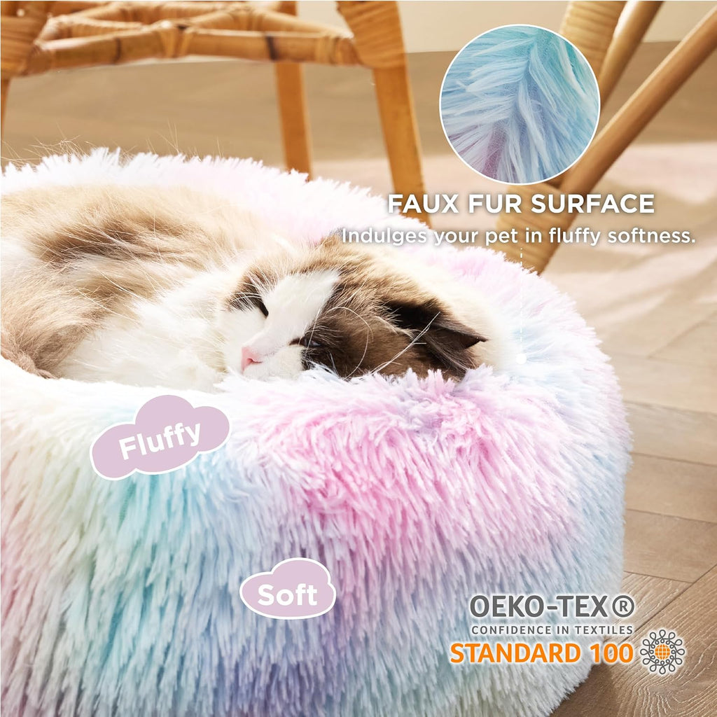 Bedsure Calming Cat Beds Donut Round Washable Kitten Bed,20 inches