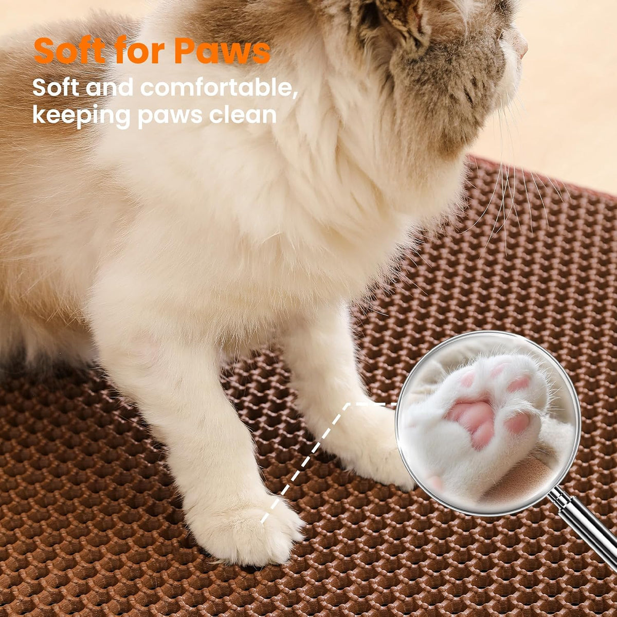 Extra Large Cat Litter Mat, Double Layer Honeycomb, Brown | 30x22”, Reduces Litter Tracking, Easy to Clean, Waterproof, Non-Slip, Soft on Paws, Scratch Resistant, Brown, XL
