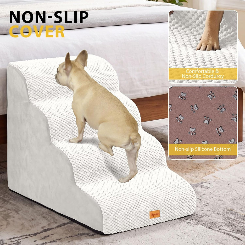 4-Step Dog Stairs for Small Dogs, Non-Slip Foam Pet Steps for High Beds