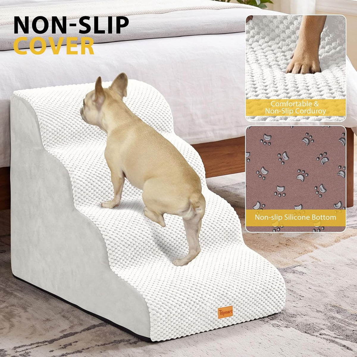 4-Step Dog Stairs for Small Dogs, Non-Slip Foam Pet Steps for High Beds