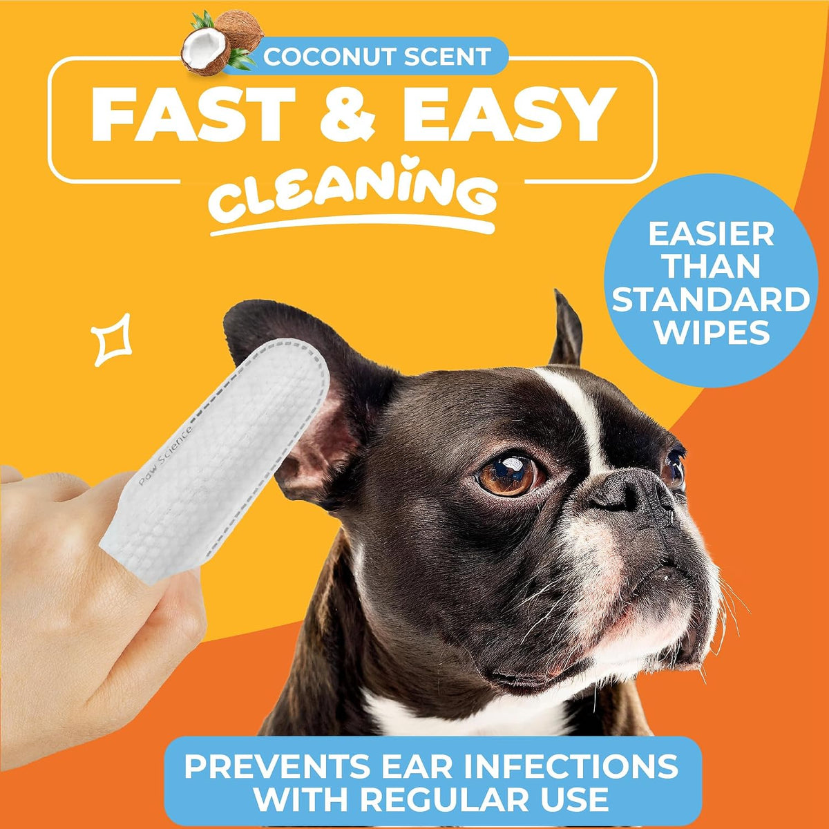 Paw Science Dog & Cat Ear Cleaner Wipes – Pet Finger Wipes for Cats & Dogs – Cleaning, Soothing, & Deodorizing Itchy Ears – Ear Relief Solution Wash