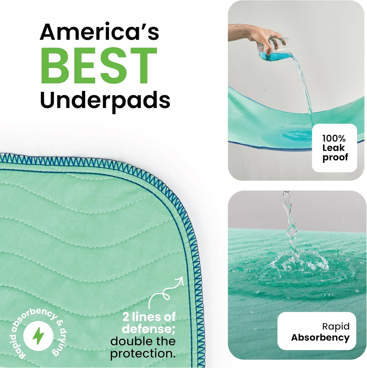 IMPROVIA® Washable Underpads, 34" x 36" (Pack of 4) - Heavy Absorbency Reusable Bedwetting Incontinence Pads for Kids, Adults, Elderly, and Pets - Waterproof Protective Pad for Bed, Couch, Sofa, Floor