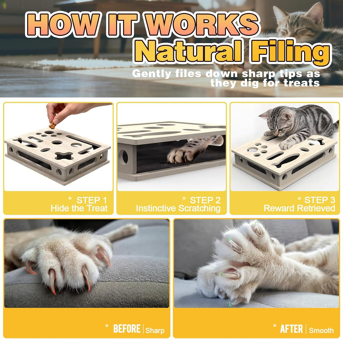 Cat Scratch Puzzle Enrichment Box, Interactive Cat Puzzle Toy Box