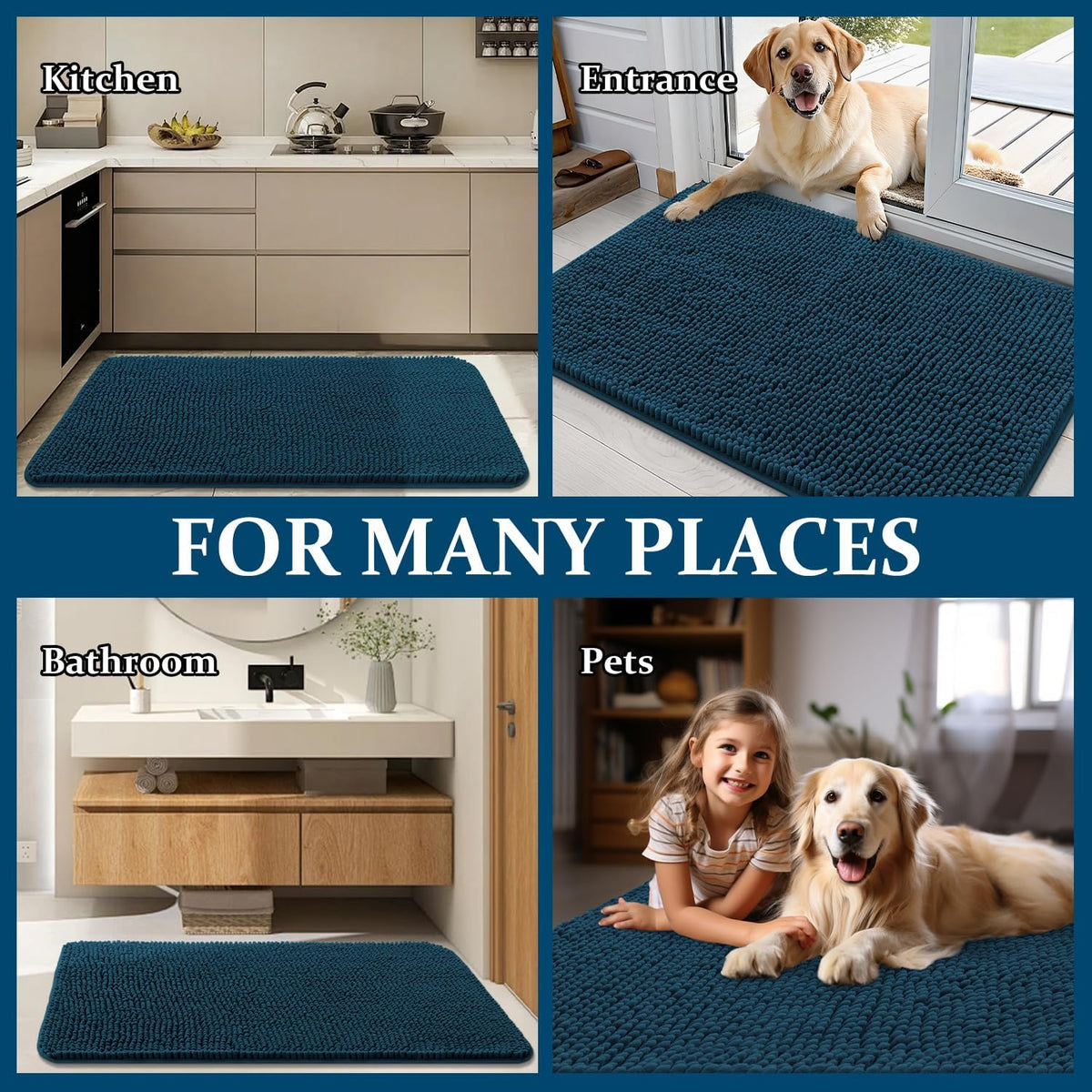 OLANLY Dog Door Mat for Muddy Paws 35x24, Super Absorbent Chenille Mud Mat