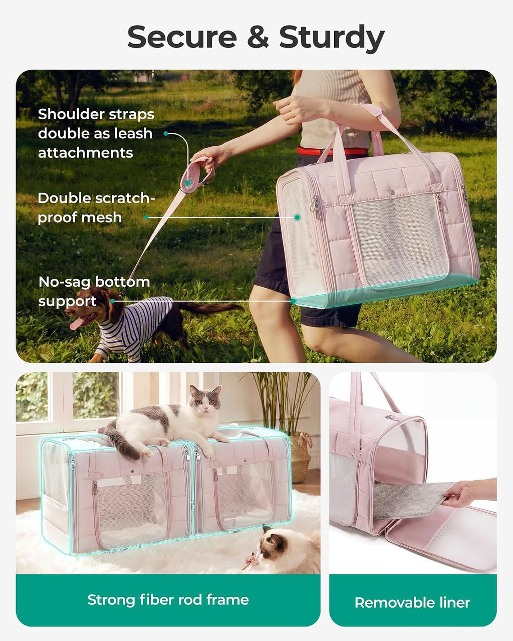 BAGSMART Double Cat Carrier for 2 Cats, Large Soft Pet Carriers for Travel