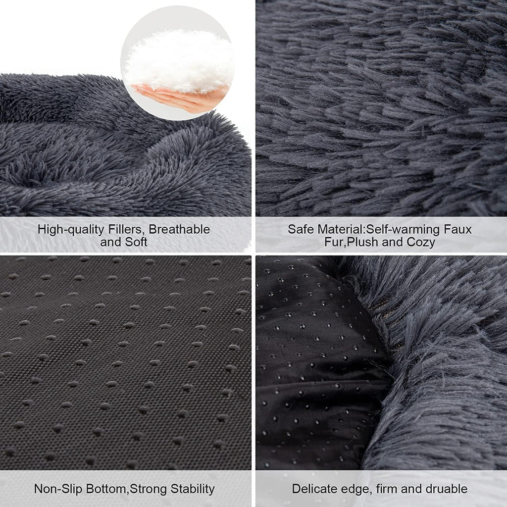 Calming Dog Beds XXLarge Sized Dog Donut Washable Bed 49inchs, Dgrey