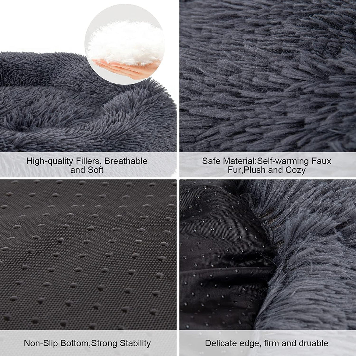 Calming Dog Beds XXLarge Sized Dog Donut Washable Bed 49inchs, Dgrey