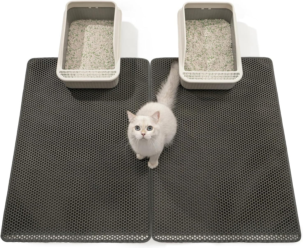 Litter Box Mat, 25x35in 2-Pack, Cat Litter Trapping Mat for Litter Boxes | Honeycomb Litter Mat, Litter Catching Mat, BPA-Free, Waterproof & Urine-Proof Cat Mat, Less Mess, Easy Lift & Clean, Gray