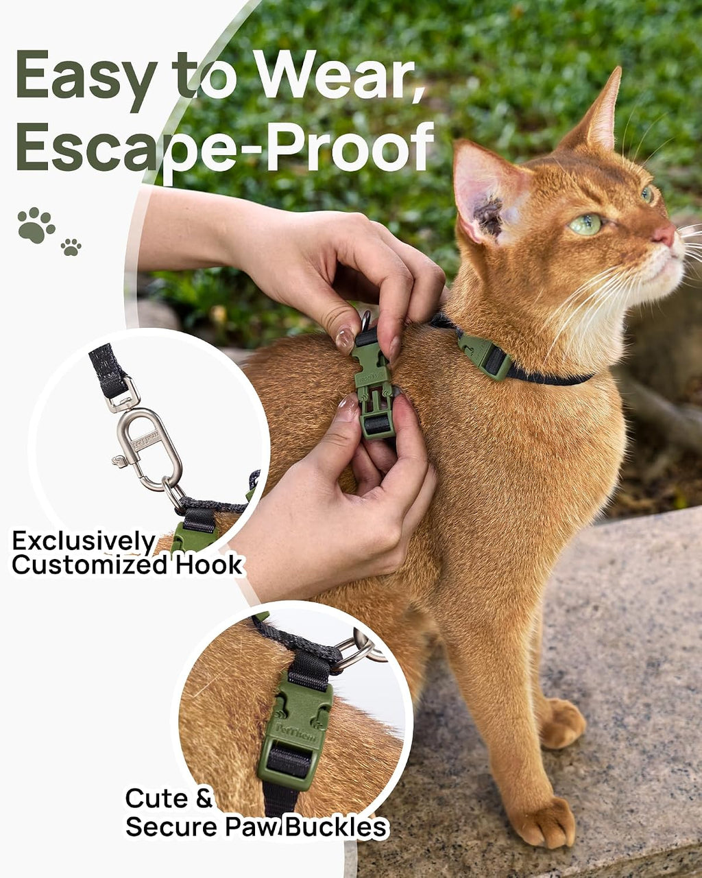 PetThem Adjustable Cat Harness and Leash Set Escape Proof (Black)