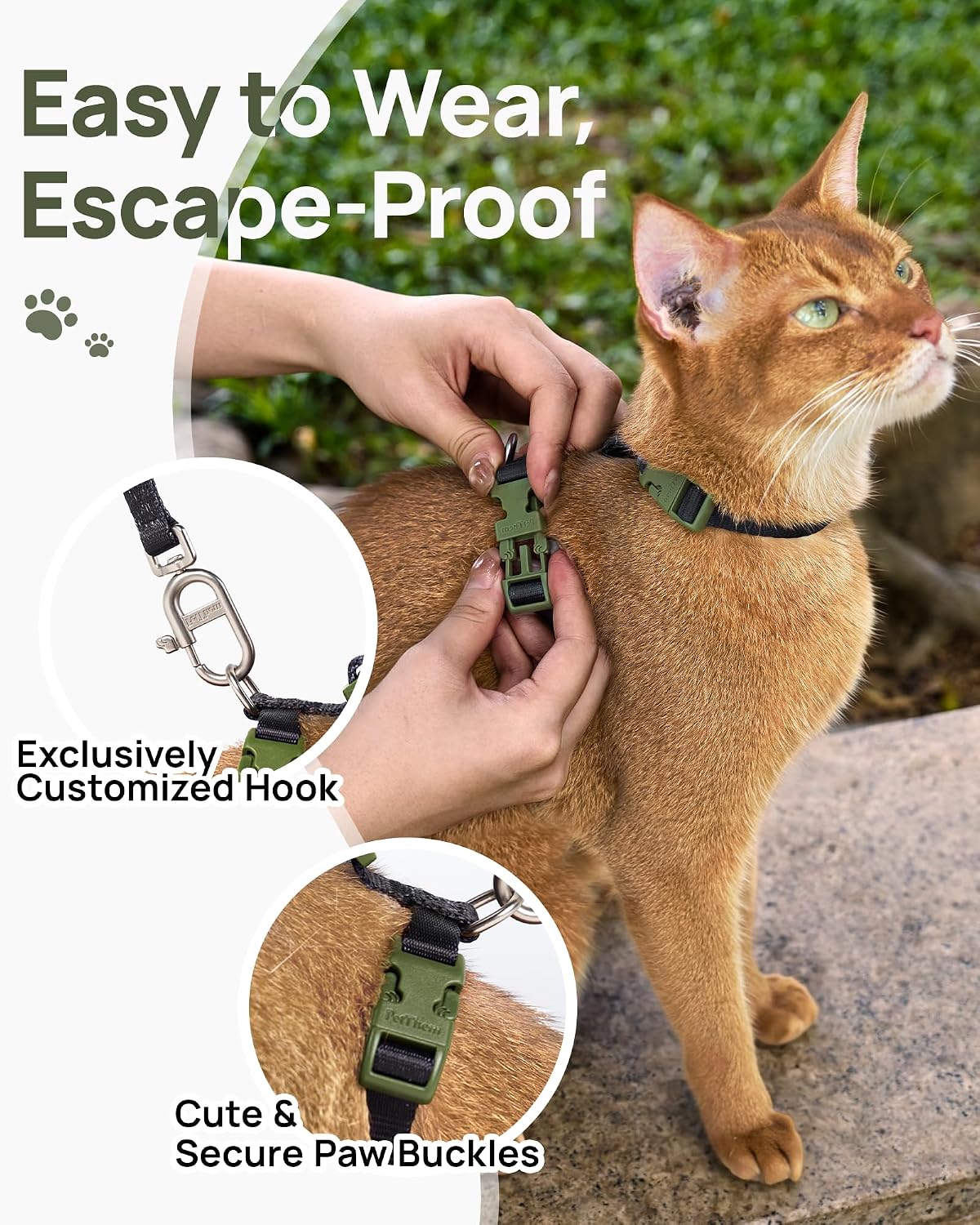 PetThem Adjustable Cat Harness and Leash Set Escape Proof (Black)