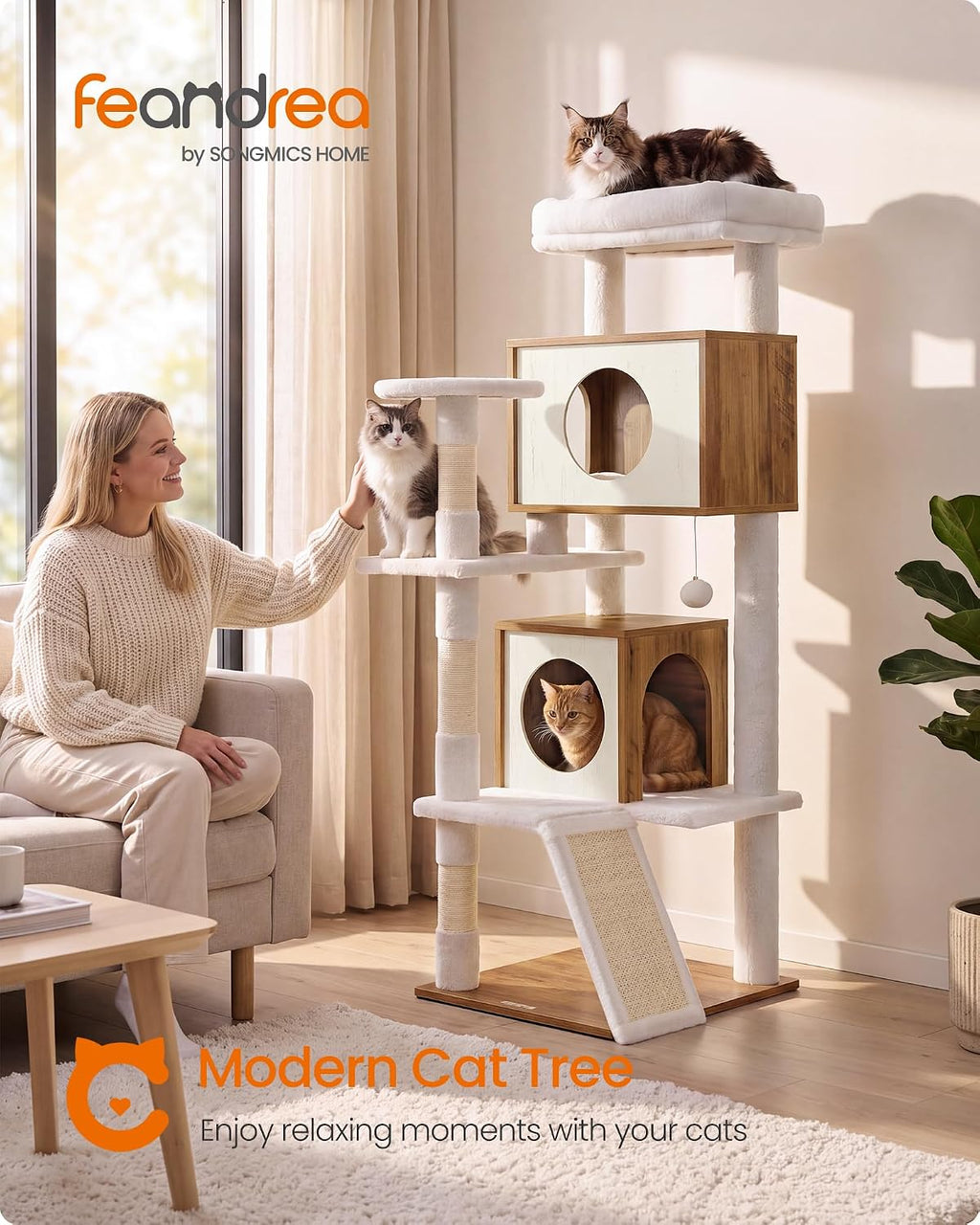 Feandrea Cat Tree, 5-Tier Cat Tower with 2 Condos, 55.1 in