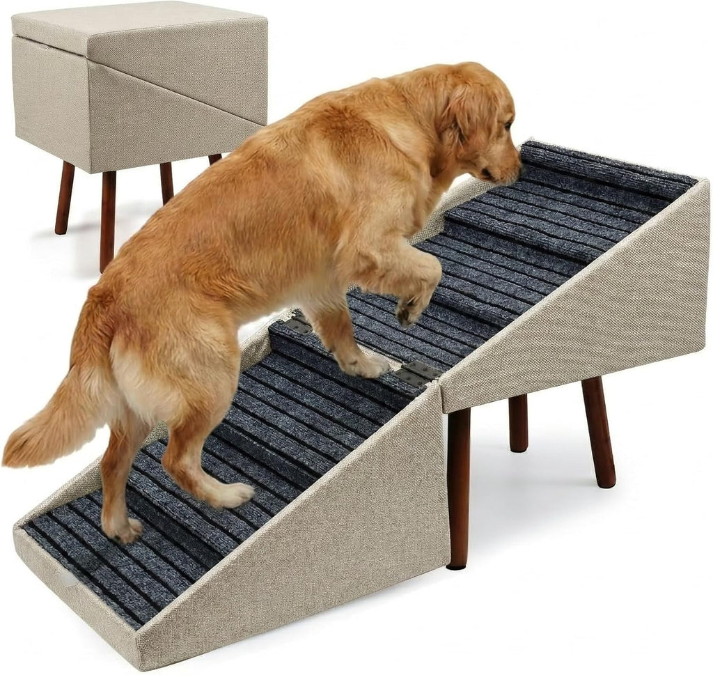 Wood Foldable Ottoman Dog Stairs, for High Beds & Large Dogs