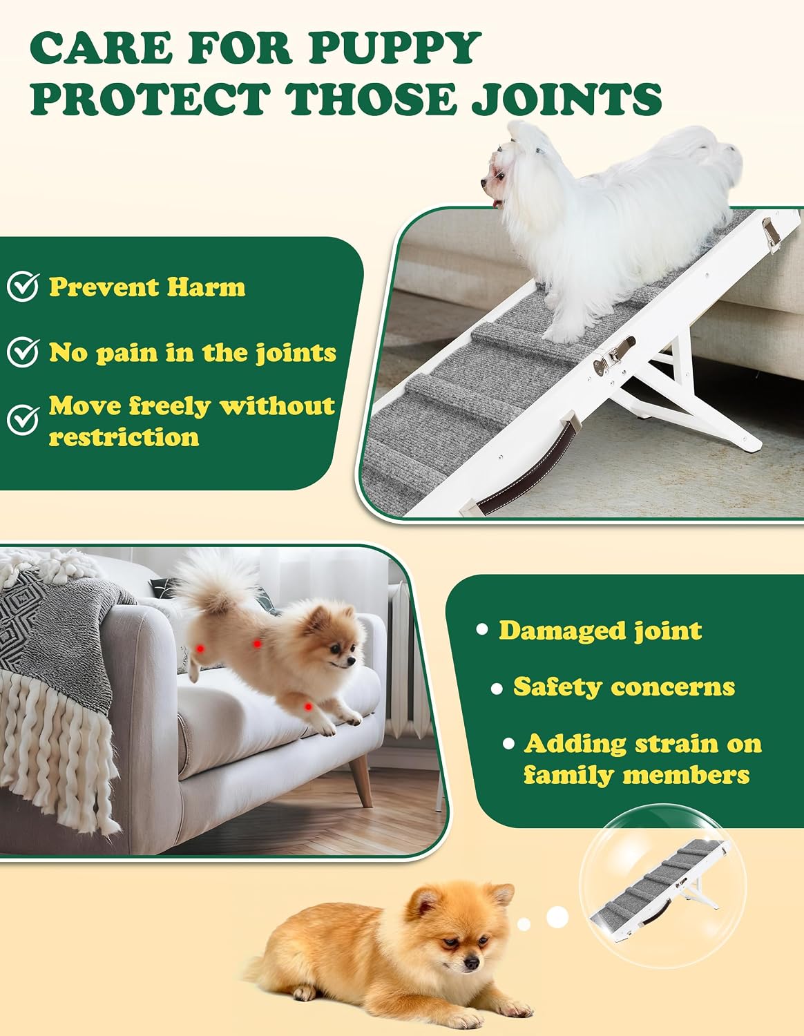 Dog Ramp for Small Dogs Foldable Pet Ramp for Couch Sofa (White)