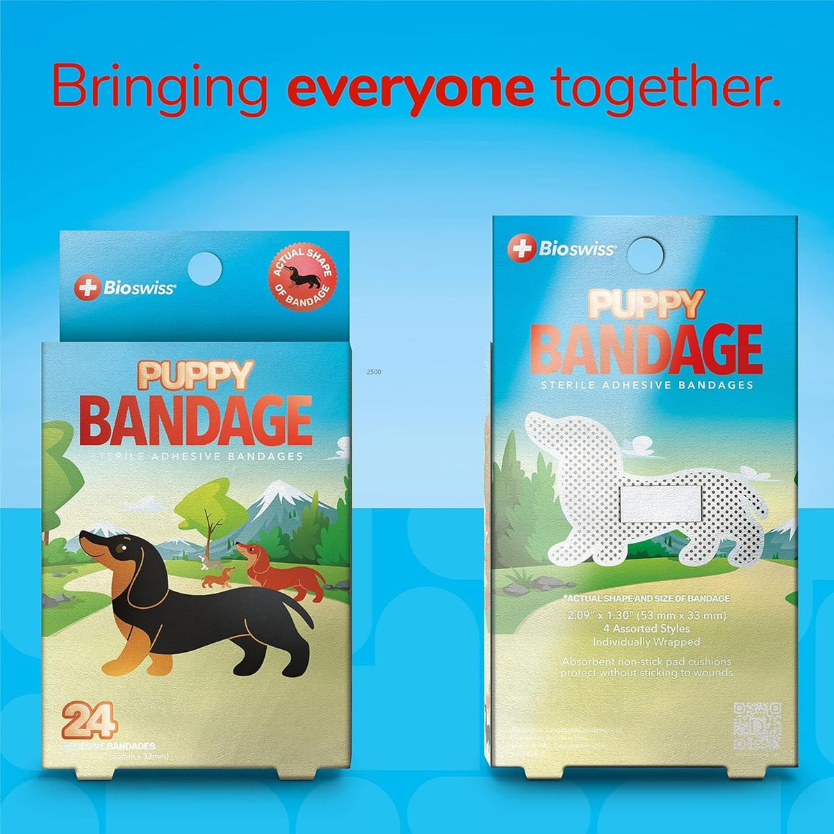 BioSwiss Bandages, Weiner Dog Shaped Self Adhesive Bandage Set, Latex Free, Sterile Wound Care, 24 Count