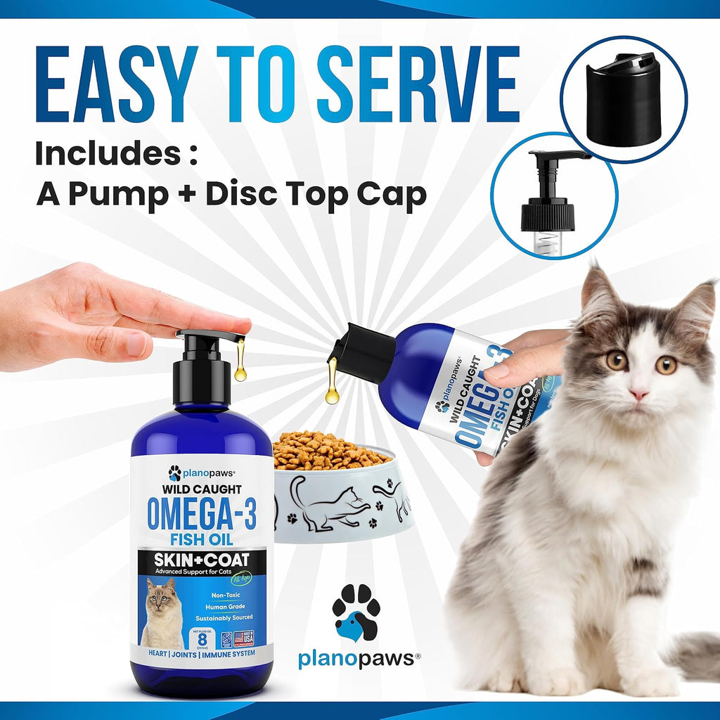 Omega 3 Fish Oil for Cats - Wild Caught, Skin and Coat, 8 fl oz Liquid