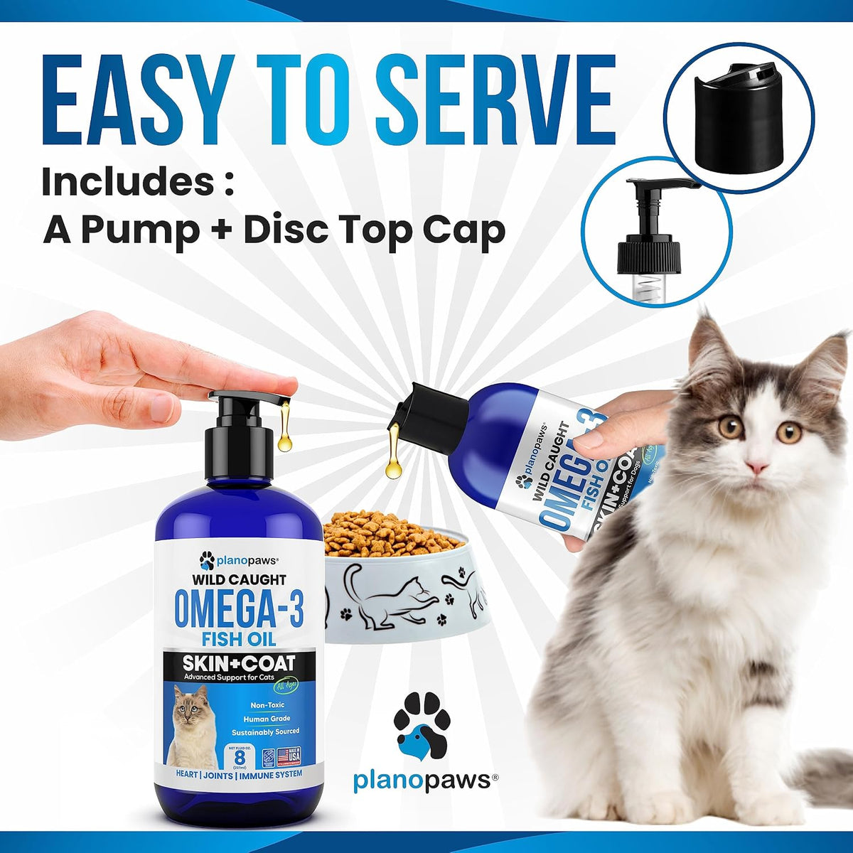 Omega 3 Fish Oil for Cats - Wild Caught, Skin and Coat, 8 fl oz Liquid