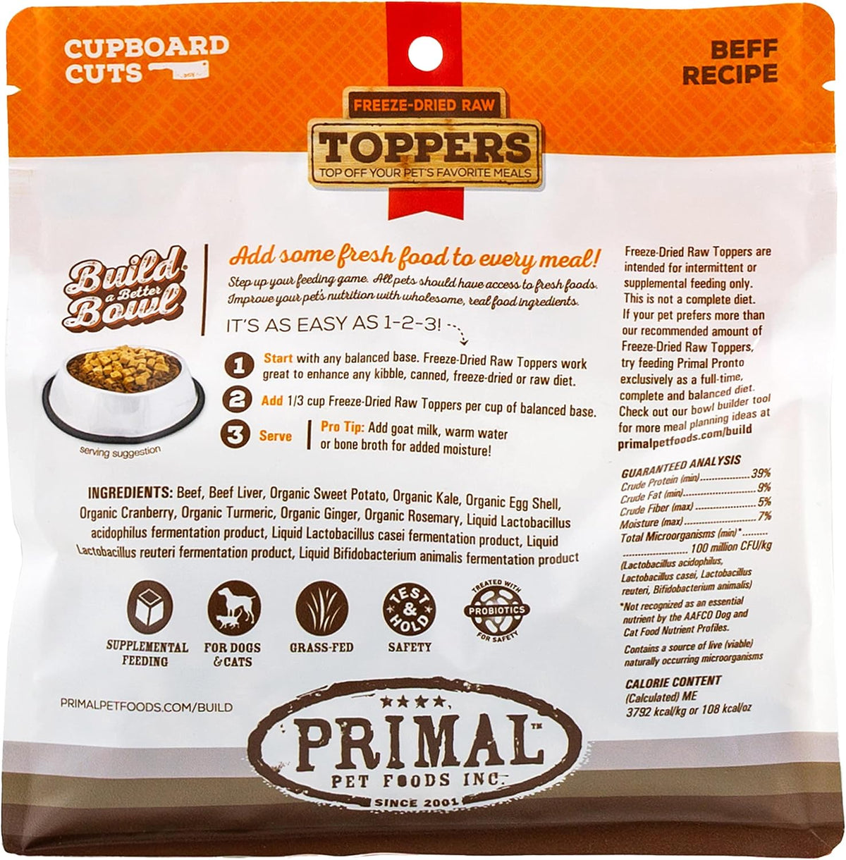 Primal Dog & Cat Food Toppers, Cupboard Cuts, Beef, 3.5 oz