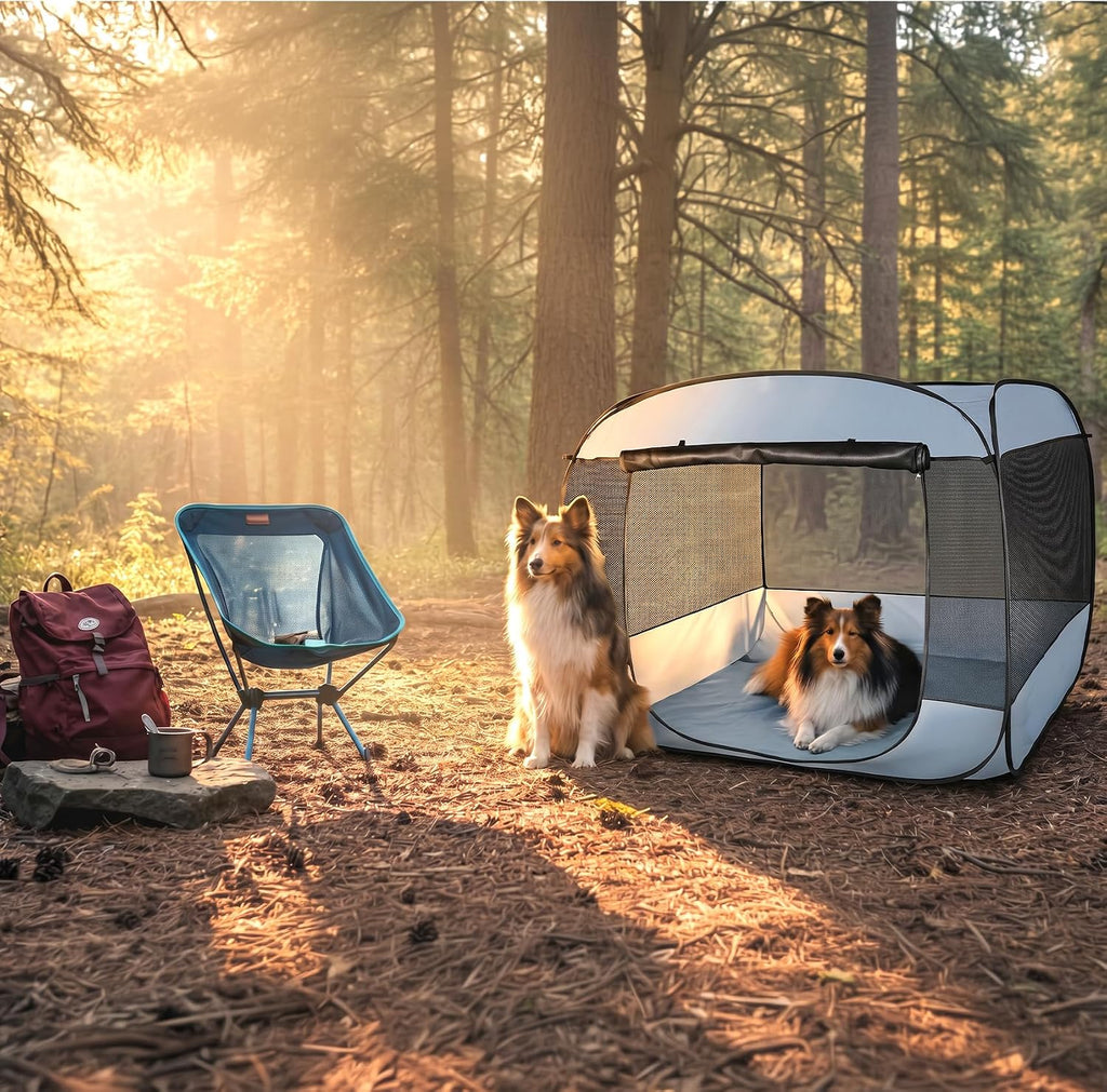 EighteenTek XLarge Popup Portable Dog Houses, 5.3'x4'H Assembly-Free Gazebo-Style Dog Cot Cat Playpen Screen Pet Tent Sun Shade Shelter Dog Bed with Canopy for Outdoor, Anti-Bugs with Leakproof Bottom