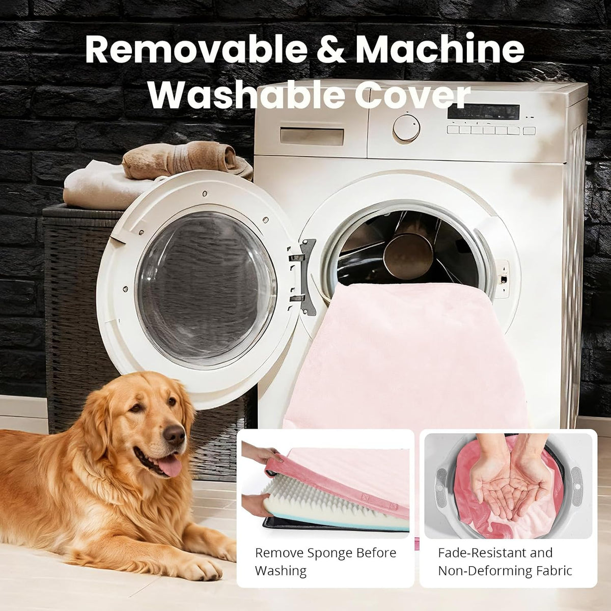 OhGeni Orthopedic Large Dog Bed, Reversible Memory Foam, 41 inch-XL(Pink)