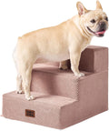 EHEYCIGA Dog Stairs for Small Dogs 13.5" H, 3-Step Dog Steps for Cats, Pink