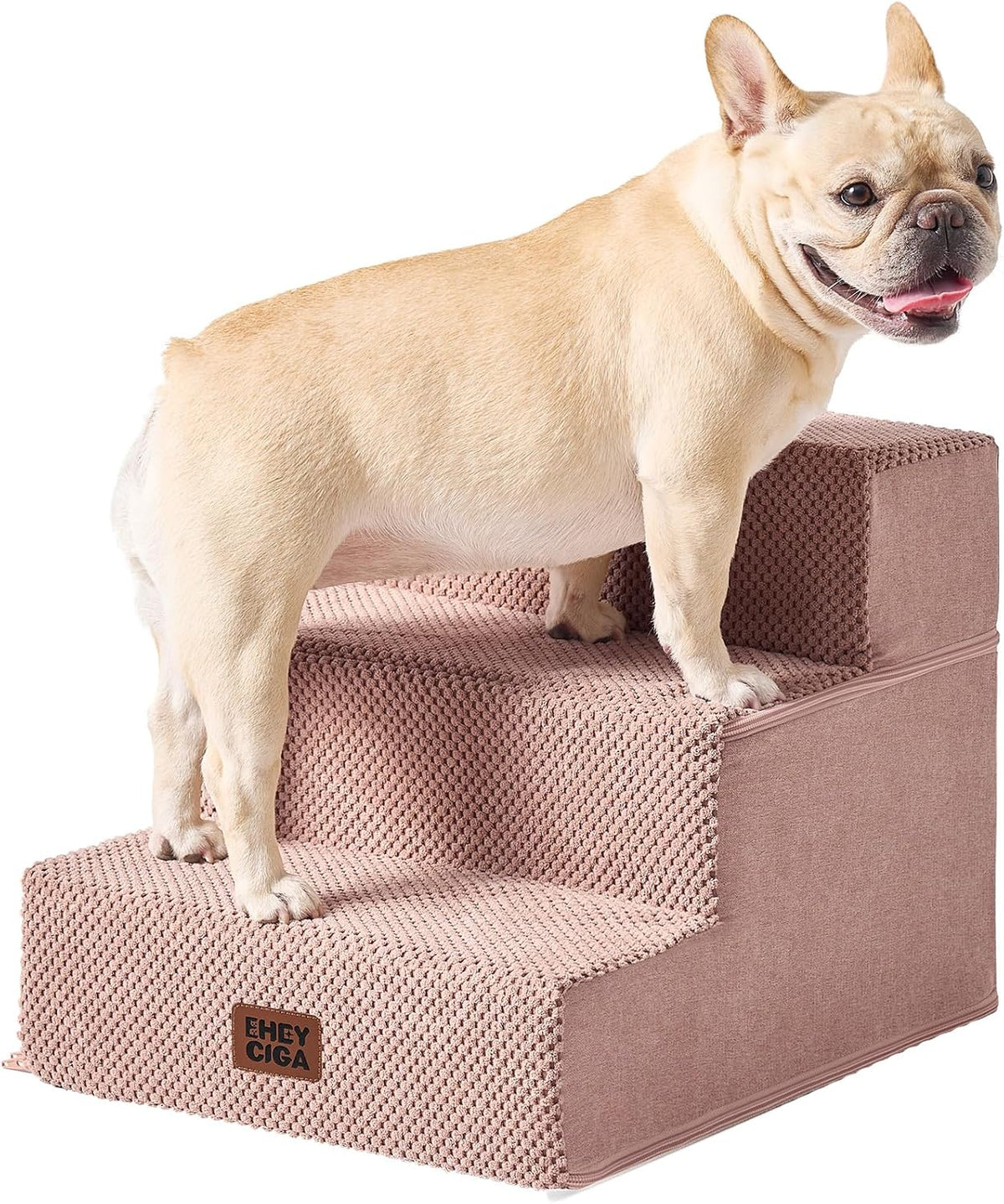 EHEYCIGA Dog Stairs for Small Dogs 13.5" H, 3-Step Dog Steps for Cats, Pink