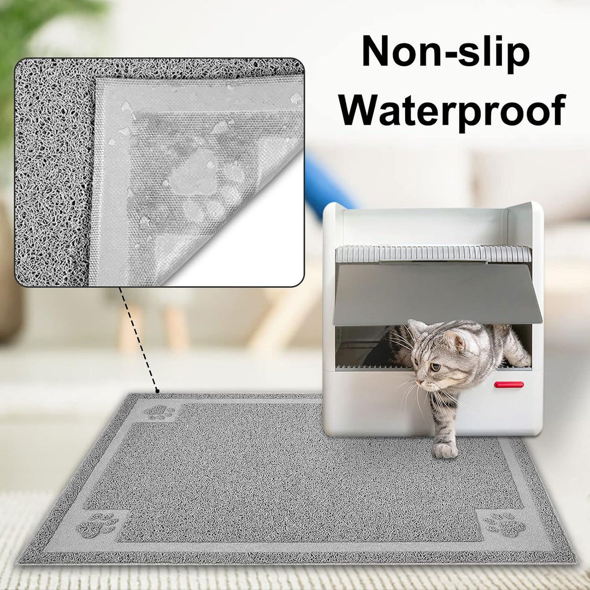 UPSKY Large Cat Litter Mat Trapper 35"×23", Waterproof, Non-Slip, Gray | Large Litter Box Mat, Foldable Trapping Mat, Anti-slip Design, For Cat Litter Boxes and Sensitive Paws, Easy to Clean