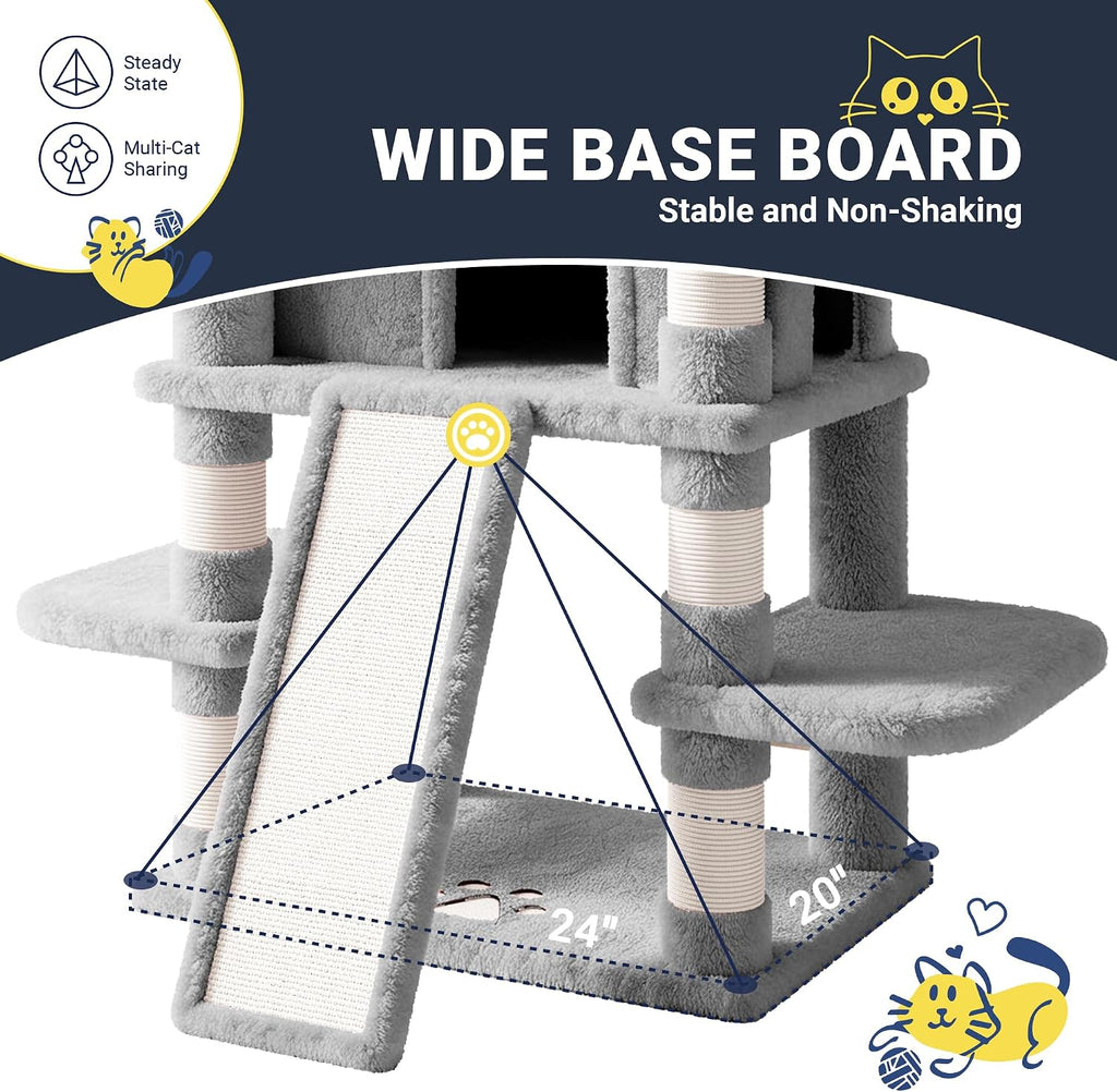 Allewie 82 Inches Large Cat Tree/House/XXL Tall Cat Towers for Big Feline/Scratching Post/Multi-Level Large Kitty Climbing Tree with Condo/Light Grey