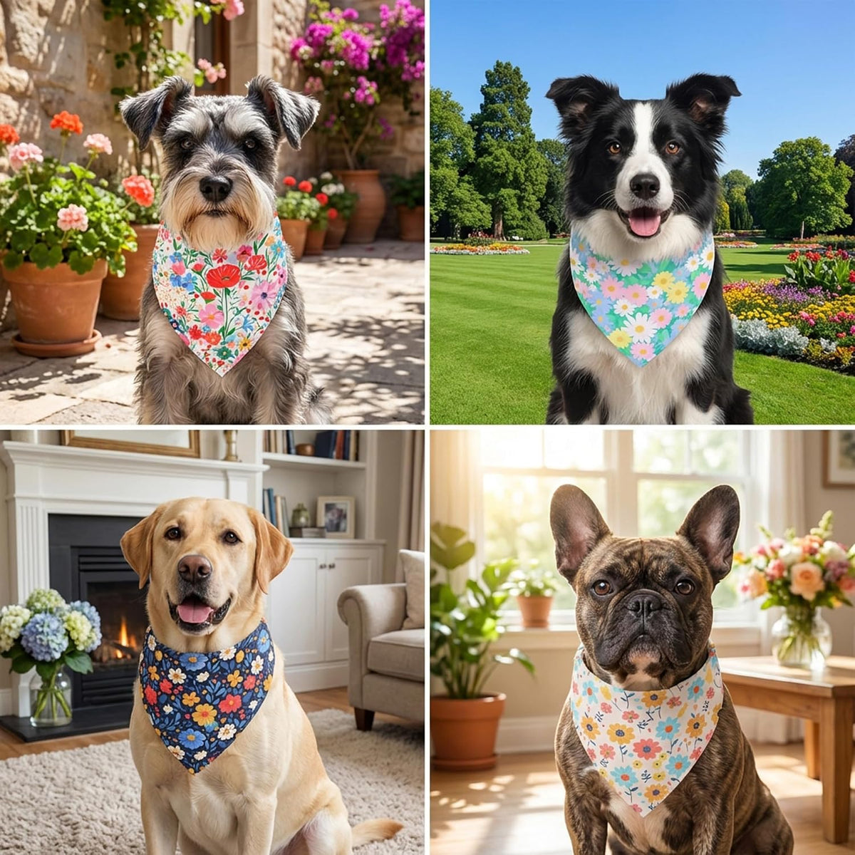 ADOGGYGO Floral Dog Bandanas Girl, 4 Pack Spring Flower Bandana, X-Large