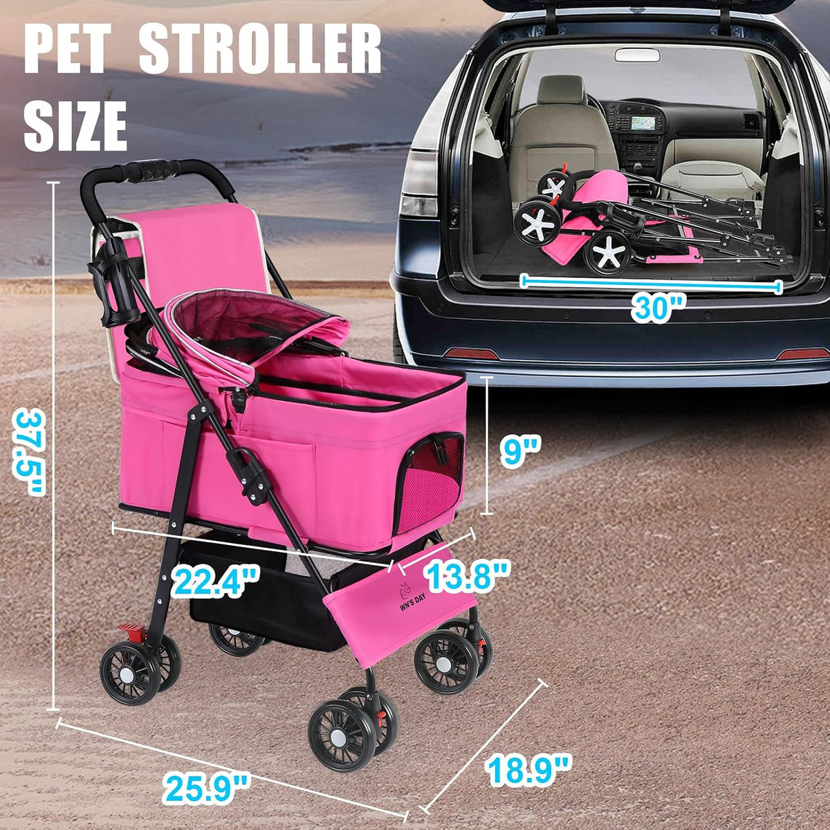 3 in 1 Pet Dog Stroller for Small Medium Dogs 10-30 lbs,Cat Strollers(Pink)
