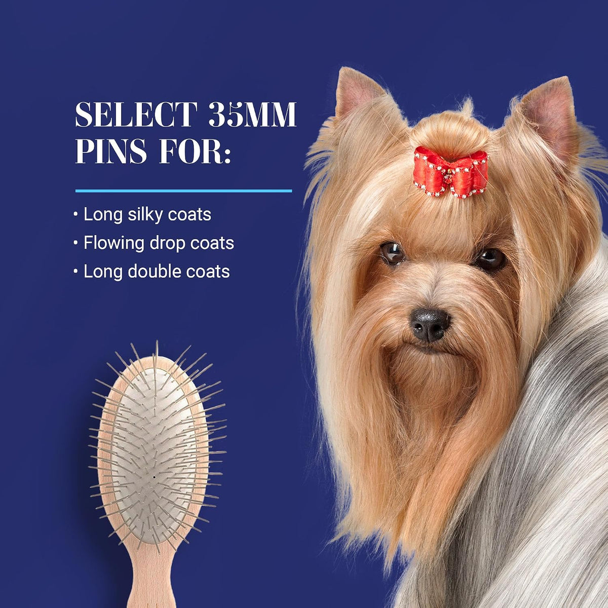 Chris Christensen 35 mm Oval Pin Dog Brush, Original Series, Groom Like a Professional, Stainless Steel Pins, Lightweight Beech Wood Body, Ground and Polished Tips 
