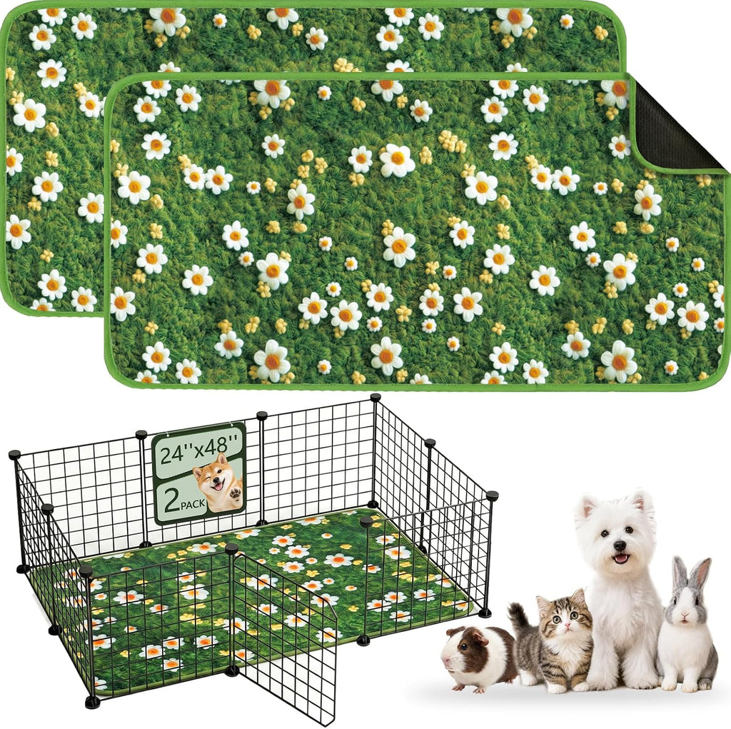 Washable Guinea Pig Pee Pads,Reusable Guinea Pig Cage Liner 2 Pack | Waterproof, Leak-Proof, Absorbent & Non-Slip, 24"x48" Bedding Potty Training Mat for Small Animal Rabbit Bunny Hamster Rat
