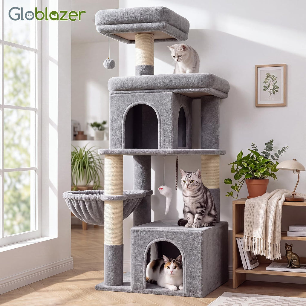 Globlazer Cat Tree Tower 2 Condo Kitten Scratching Post, F54, Light Grey
