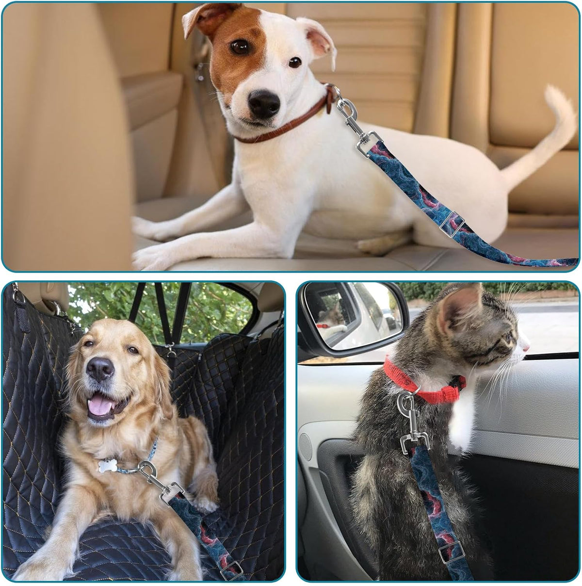 Adjustable pet cat and Dog car seat Belt，The Lanyard is Flexible and Adjustable from 20 to 33 inches (Black Lightning)