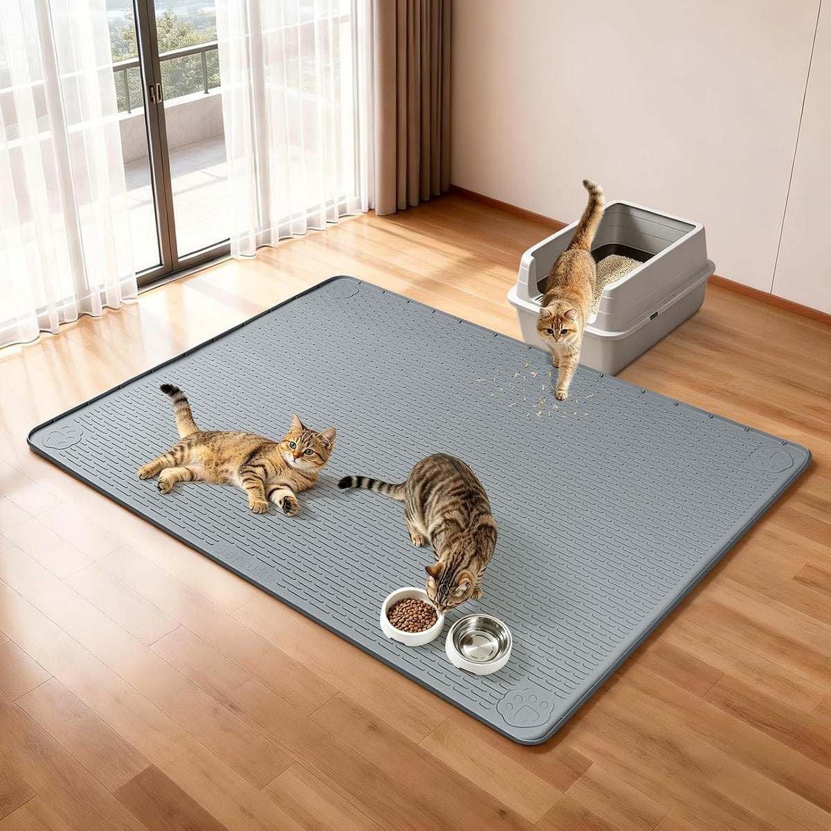 Silicone Cat Litter Mat for Litter Box 70”x45” Large Cat Mat, Dark Grey | Waterproof, Non-Slip, Leak-Proof Rug Mat with Lip, Easy to Clean, Extra Large Litter Catcher Mat for Floor