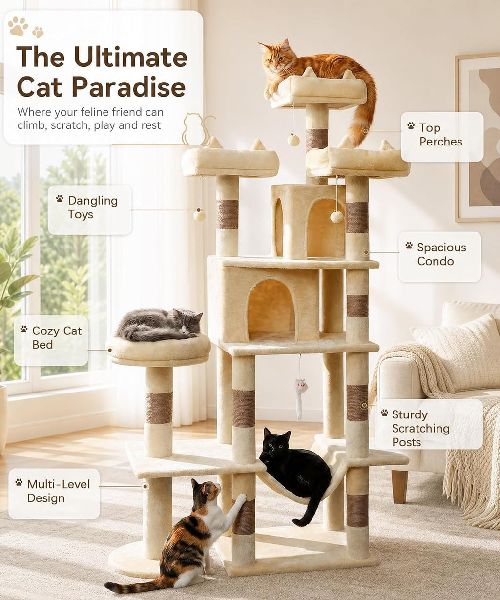 Cat Tower, 71 Inch Heavy Duty Cat Tree for Large Cats
