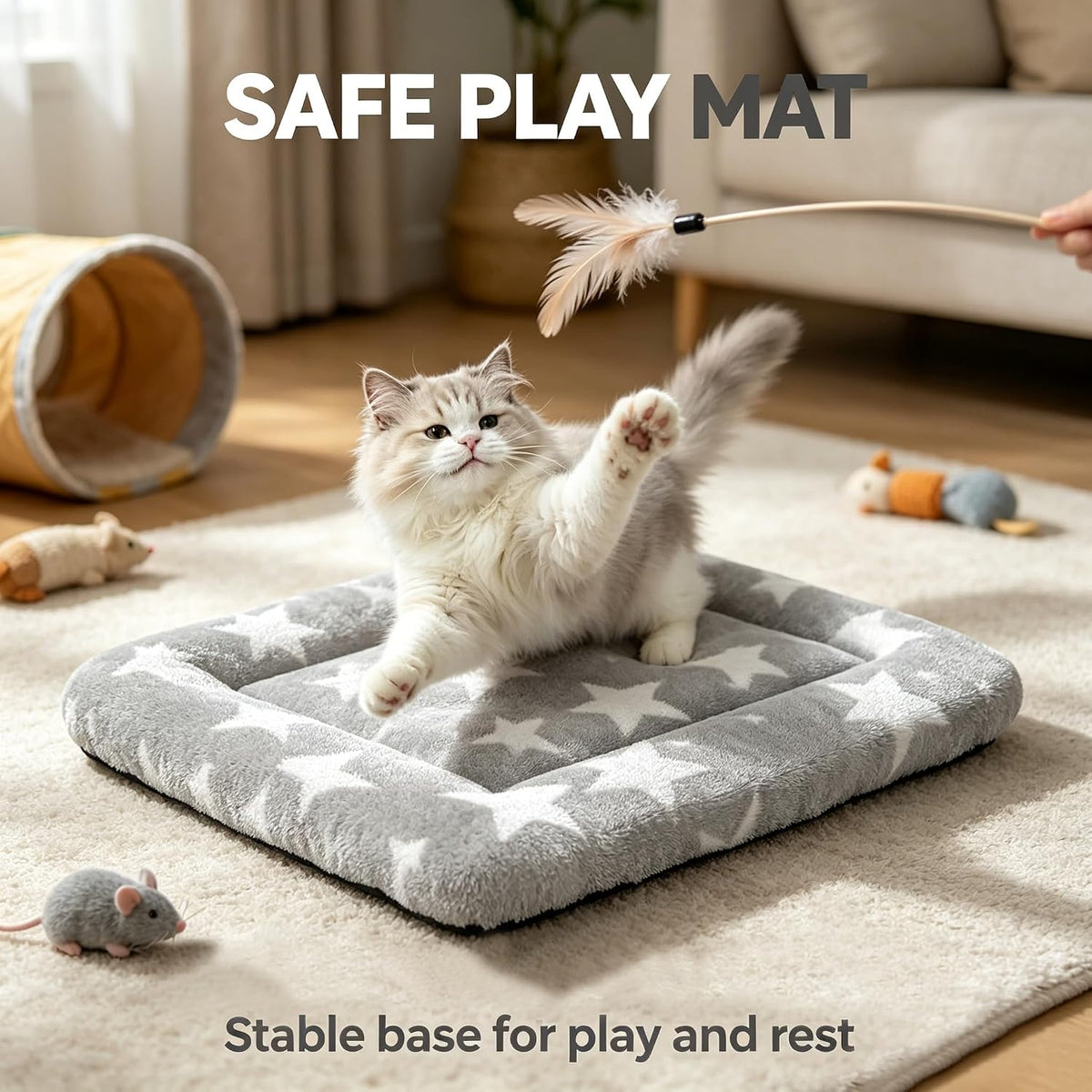 Dog Bed Mat – Soft & Comfortable Dog Kennel Pad for Crate – Durable Crate Bed & Mat for Dogs & Cats – Ideal for Crate, Kennel, and Home Use (Big&Little Stars Grey, XS(18"*14"*1.5"))
