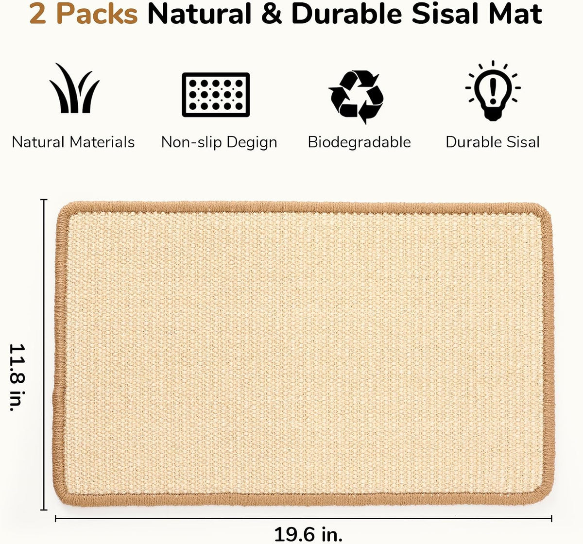 FUKUMARU 2 Packs Cat Scratching Mat, 19.6 x 11.8 Inch Cat Scratcher Pad