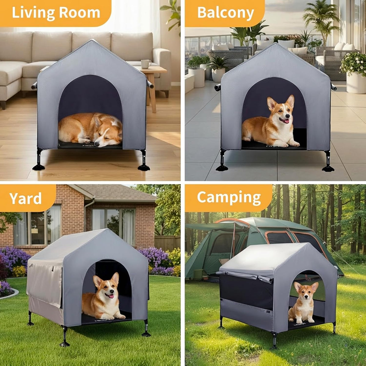 Dog House, 36” Large Dog House Outdoor Indoor Elevated Dog Cot Bed