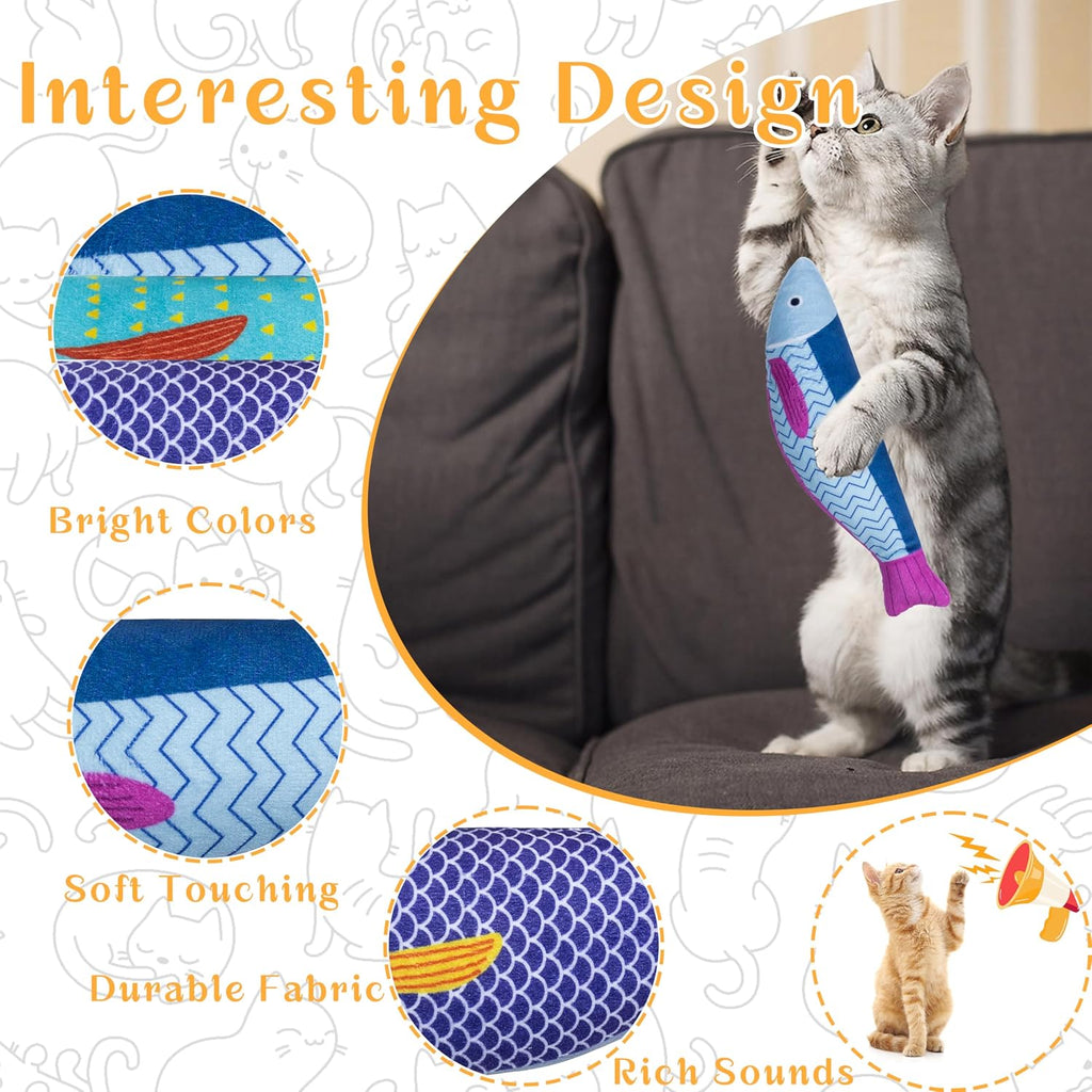 Soft Catnip Toys Fish, 3 Pack Bell Sound Cat Toys for Indoor Cats