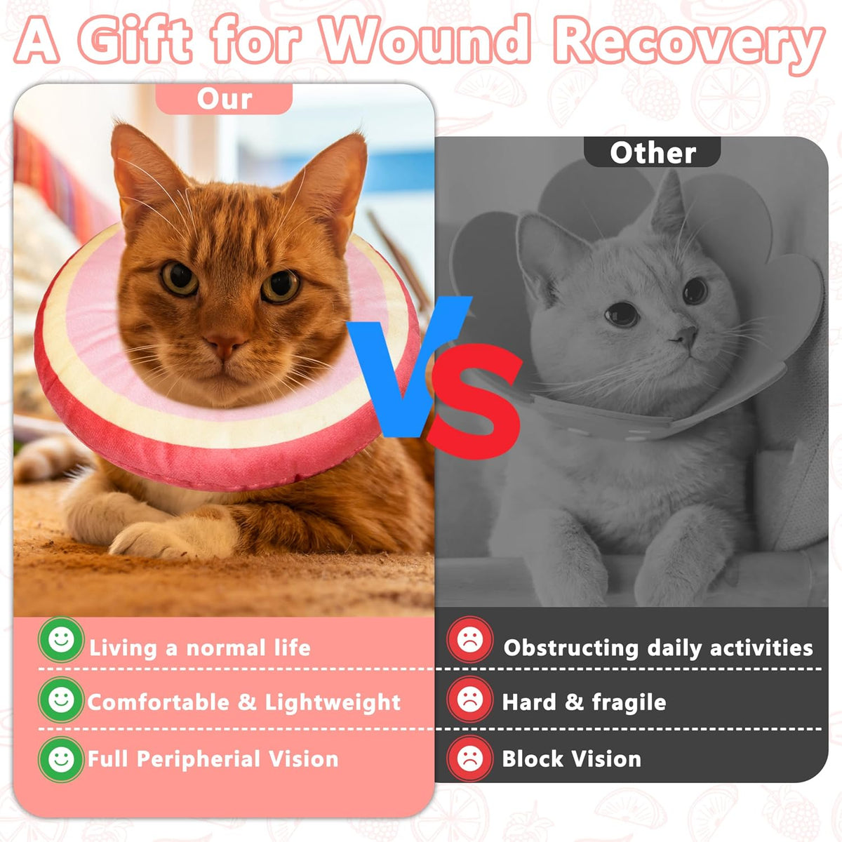 Cat Cone Collar Soft, Adjustable Cat Recovery Cone (Peach, L)