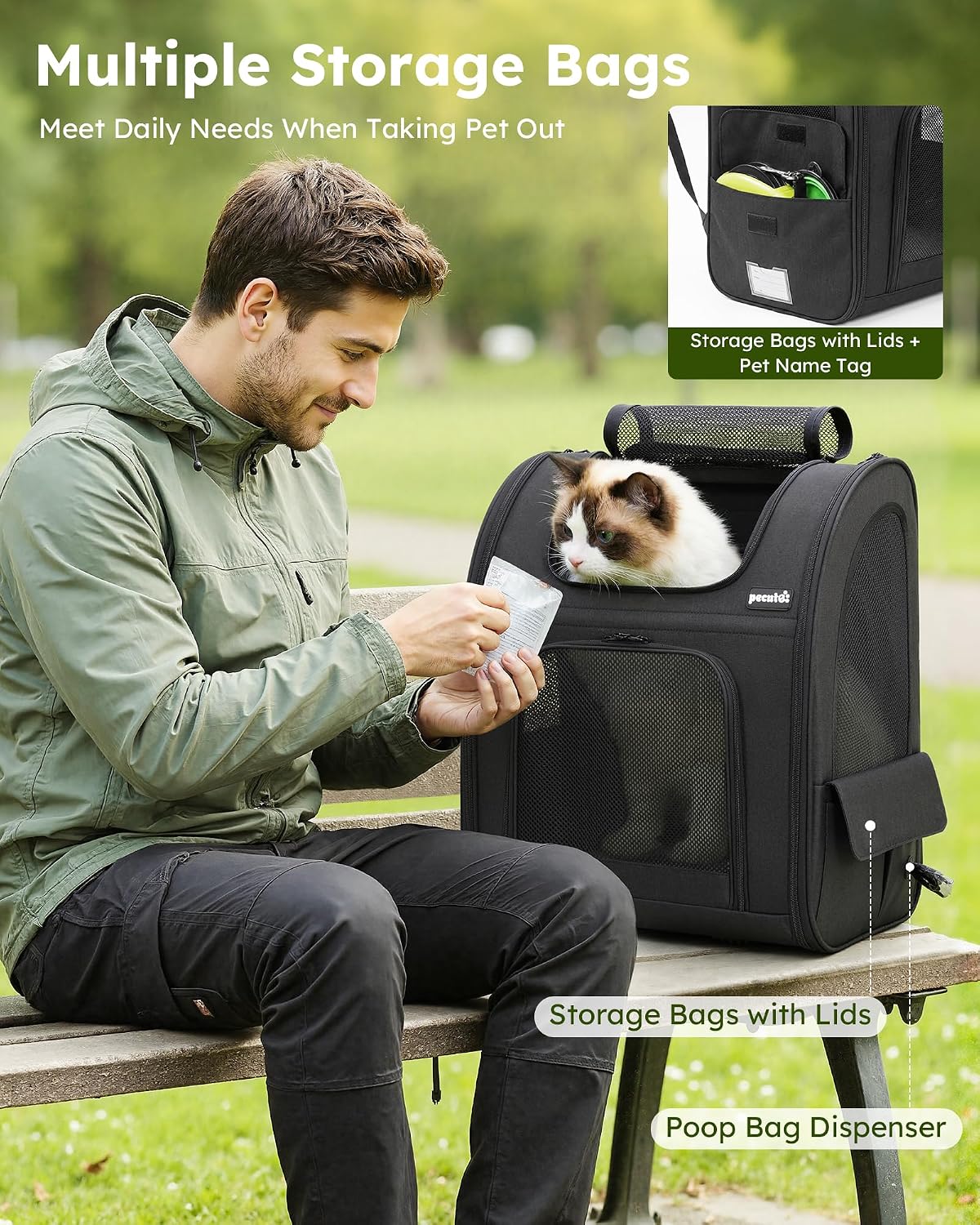 pecute Dog Backpack Expandable, Cat Carrier Backpack Breathable, Large
