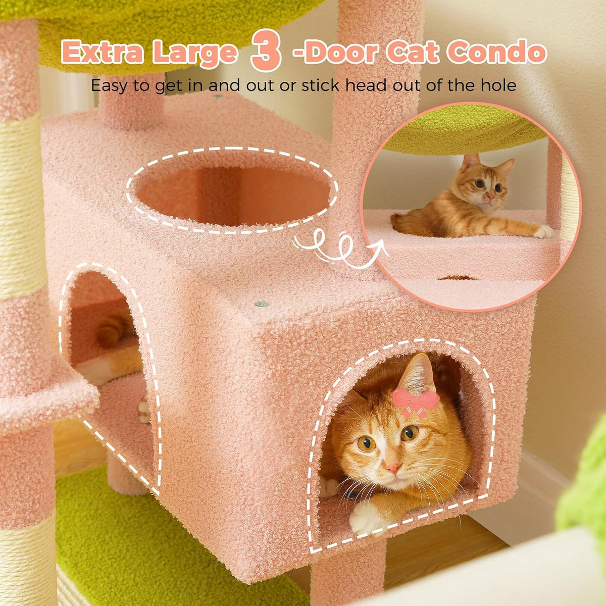 PAWZ Road Flower Cat Tree 72" Cat Tower with Condos&Hammock for Large Cats