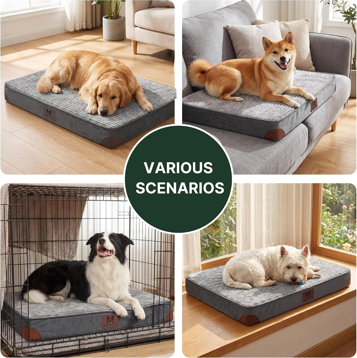 H.VERSAILTEX Waterproof Orthopedic Dog Bed for Crate, Grey, 30"x20"x3.2"