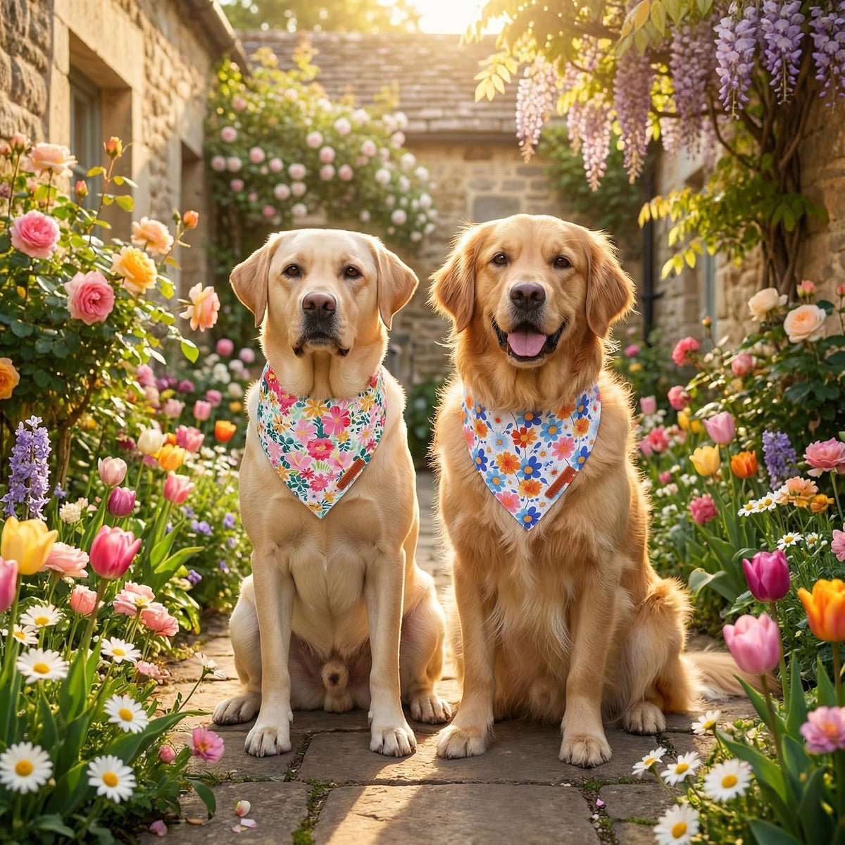 ADOGGYGO Flower Dog Bandanas Girl Boy, Spring Floral Bandana, Large