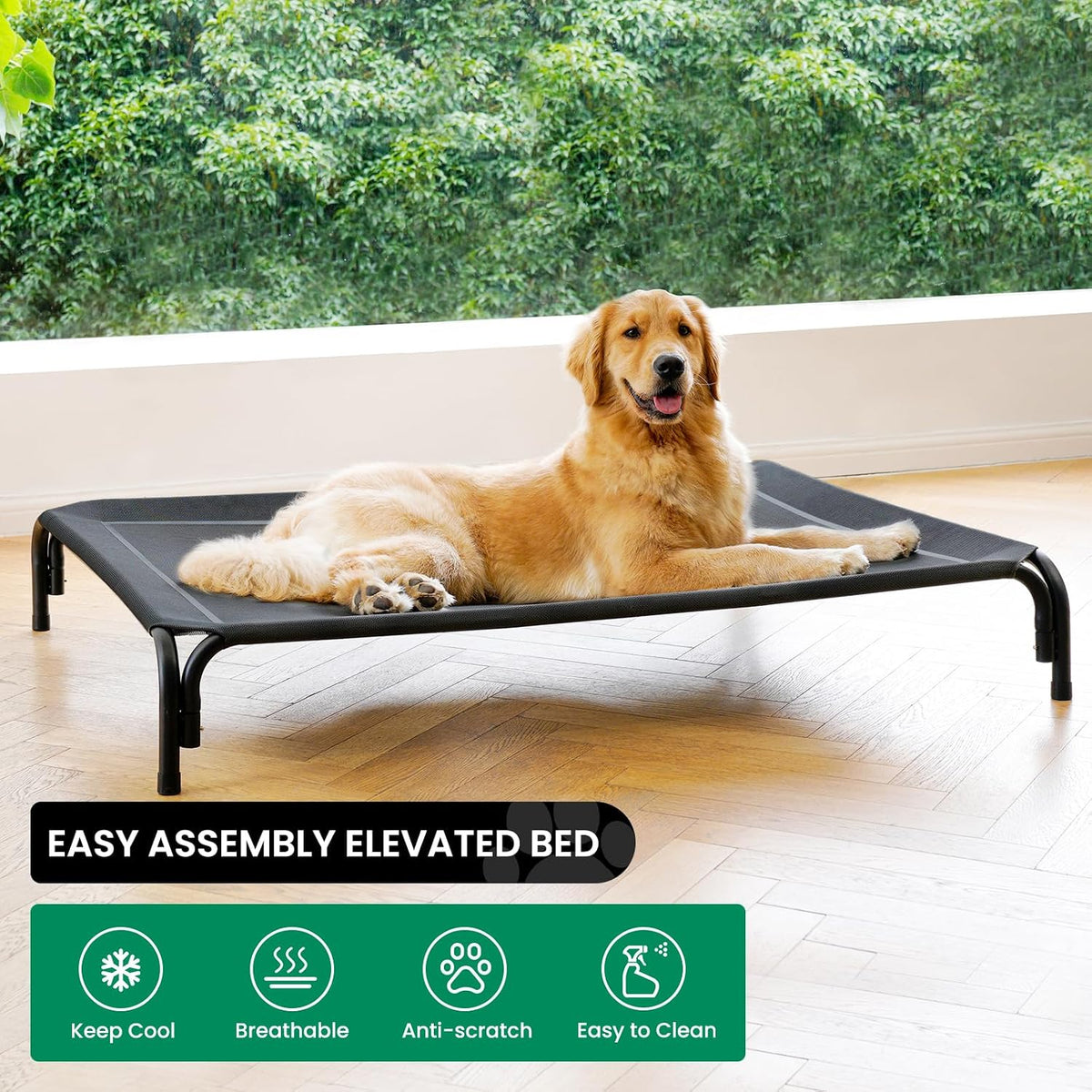 Elevated Dog Bed Outdoor Cooling Raised Cot for XL Dogs, Black 53.9in