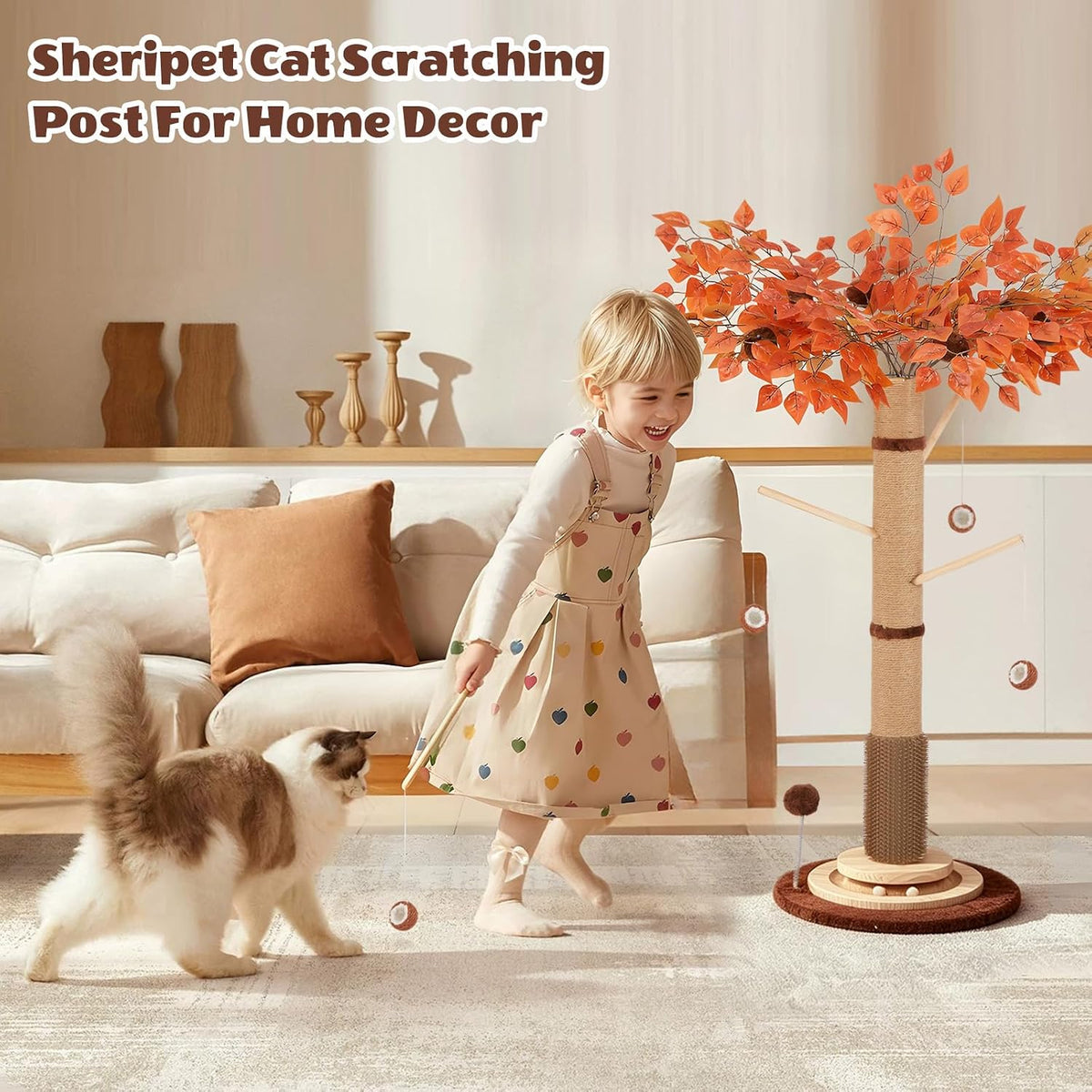 46" Extra Tall Cat Scratching Post with Toy for Large and Adult Indoor Cats