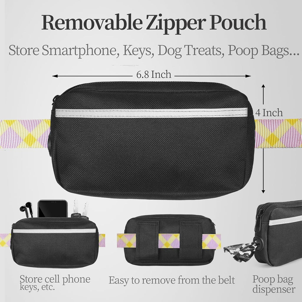 iYoShop Hands Free Dog Leash with Zipper Pouch, Purple-Yellow Mix, Large