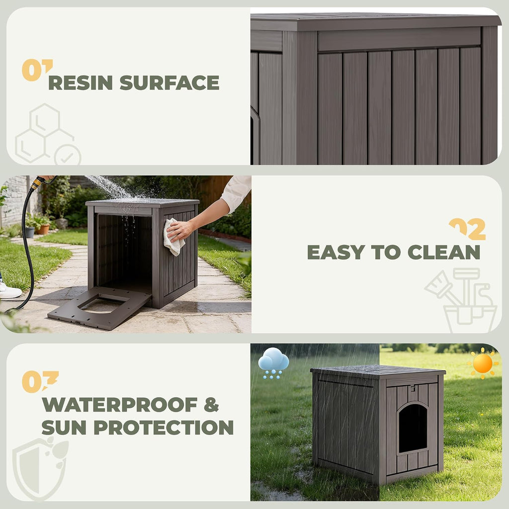 Cat Litter Box Enclosure, Enclosed Cat Litter Box Raised Floor, Openable Front Door Outdoor Cat House Weatherproof, Easy to Clean, Grey