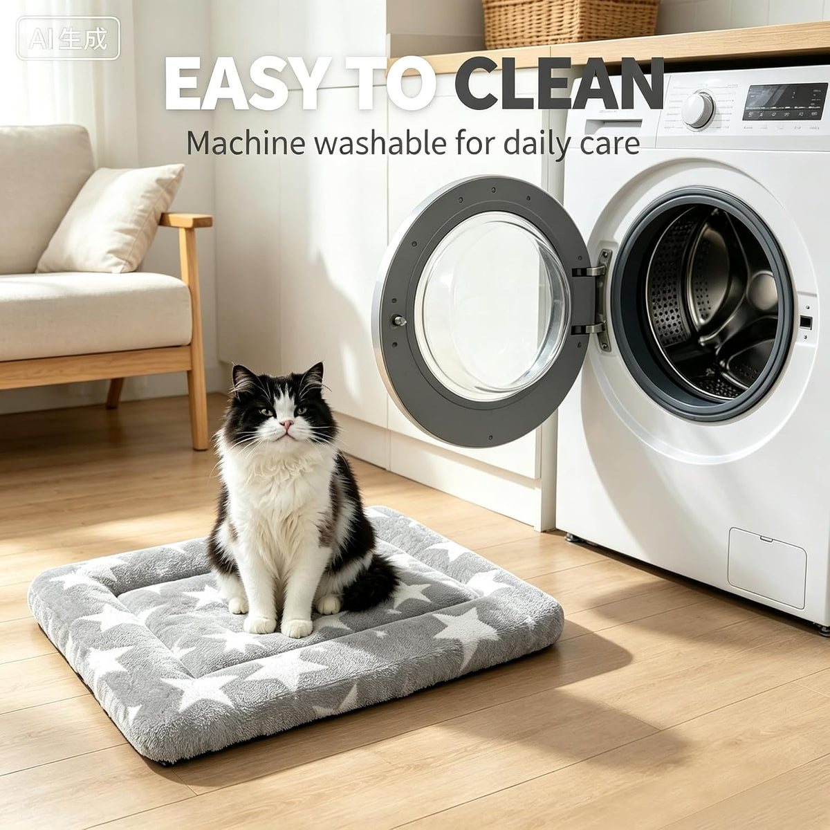 Dog Bed Mat – Soft & Comfortable Dog Kennel Pad for Crate – Durable Crate Bed & Mat for Dogs & Cats – Ideal for Crate, Kennel, and Home Use (Big&Little Stars Grey, XS(18"*14"*1.5"))